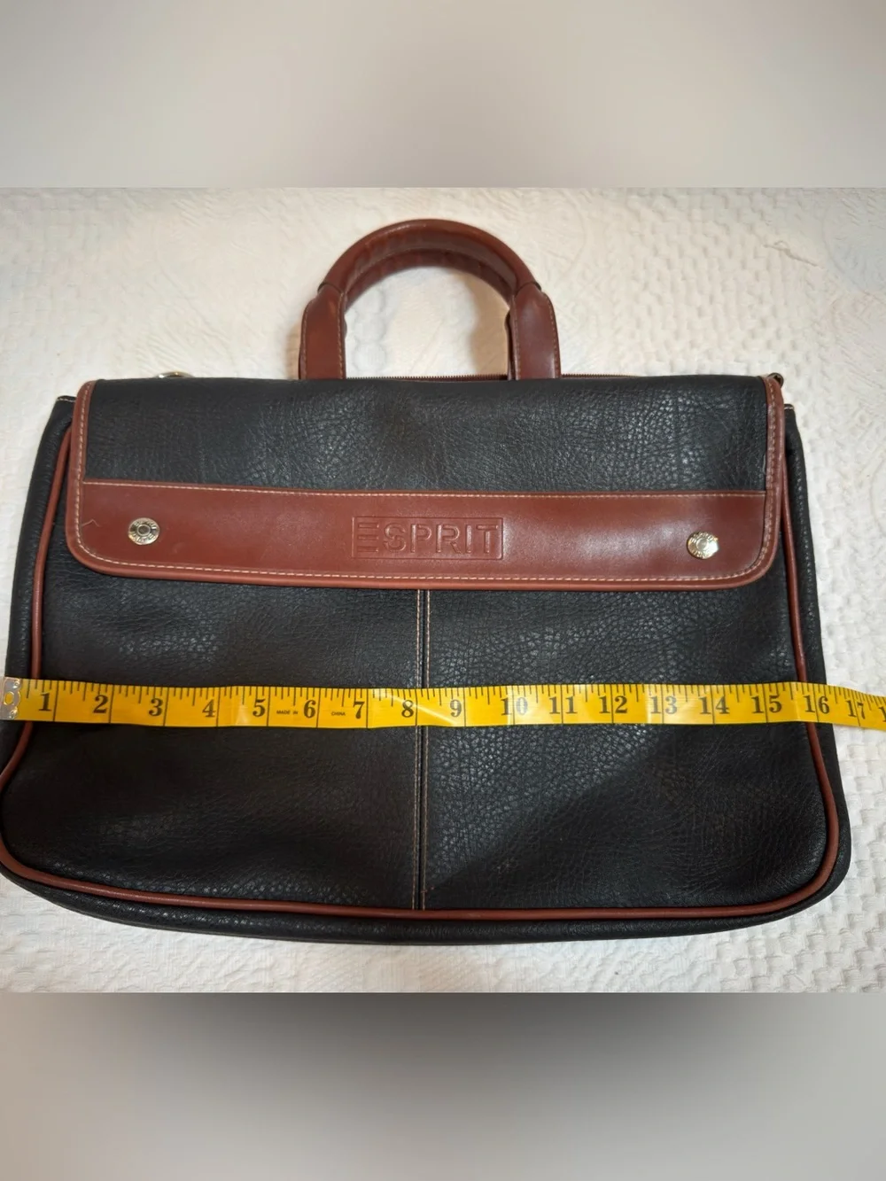 Esprit Briefcase Laptop Bag Black Brown Vintage 90s